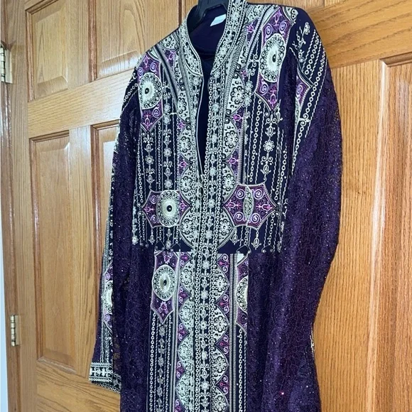 Women’s Plus Size 3pc Abaya Thobe Kaftan Purple Embroidery Dress Sz 6 US 22W 3X - Picture 8 of 16